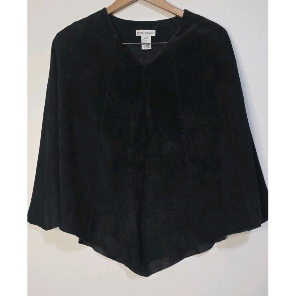 Draper's & Damon's OS Womens Cape Drapy Suede Black Leather Shawl Western Boho